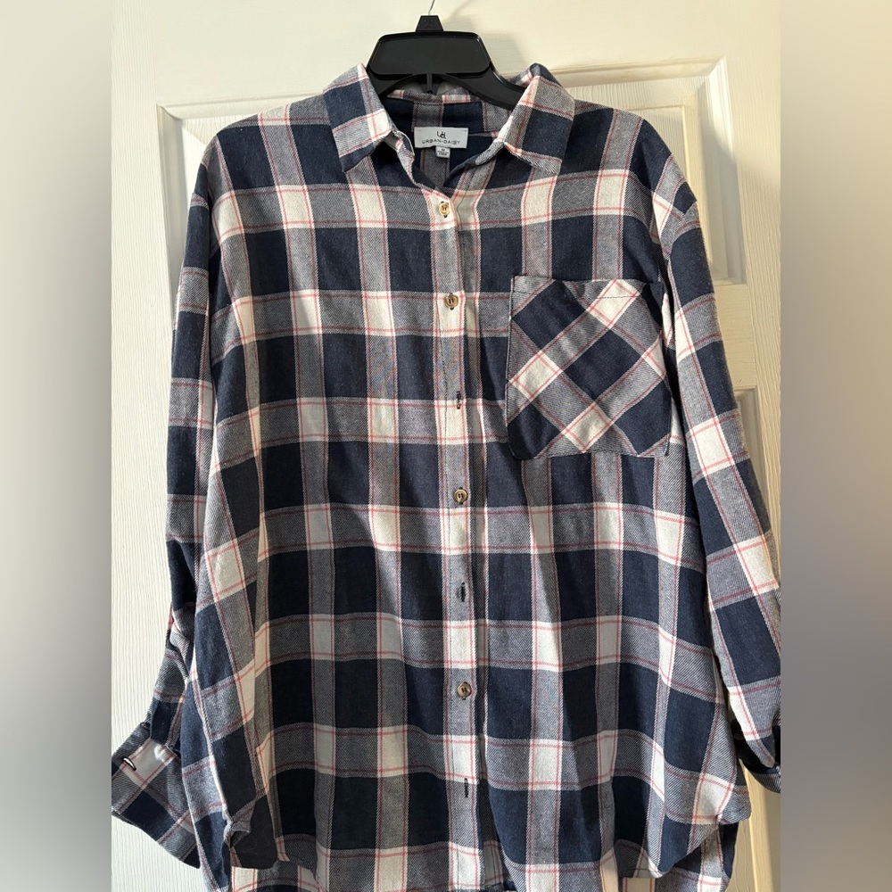 Blue and White Plaid Woman’s Shirt